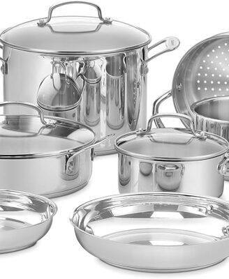 Cuisinart Chef’s Classic 11-Piece Stainless Steel Pots and Pans Set, Cookware Set Compatible with Induction, Electric, Gas Cooktops, Aluminum Core for Even Heat, Cool Grip Handles, Dishwasher Safe